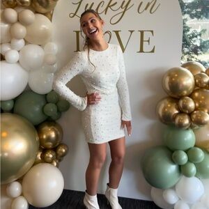 White embellished long sleeve dress